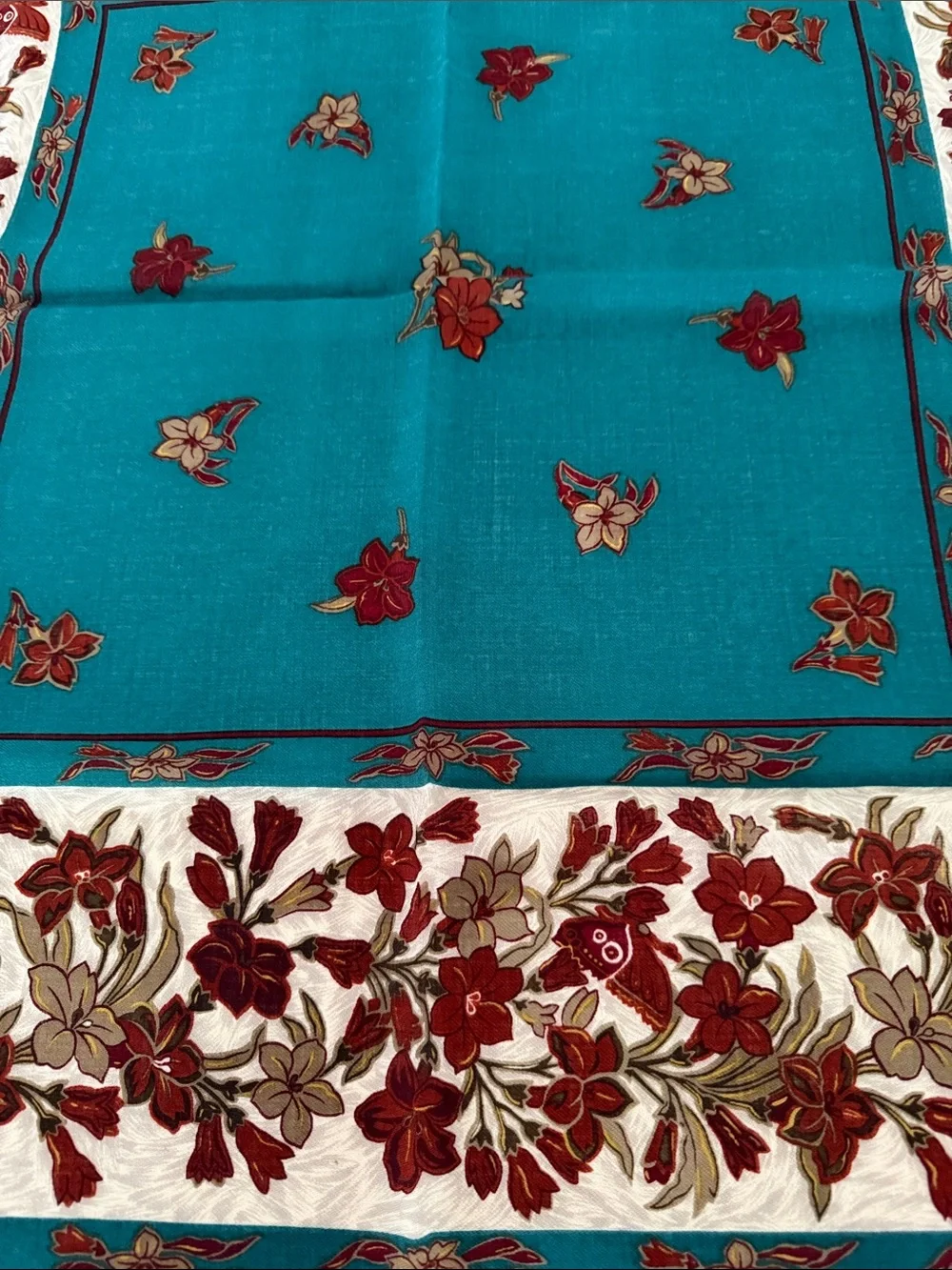 Echo Square Scarf Floral 100% Wool Wrap in Teal and Brown